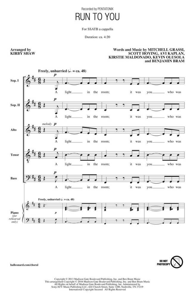 Run to You: (Arr. Kirby Shaw): Gemischter Chor A cappella