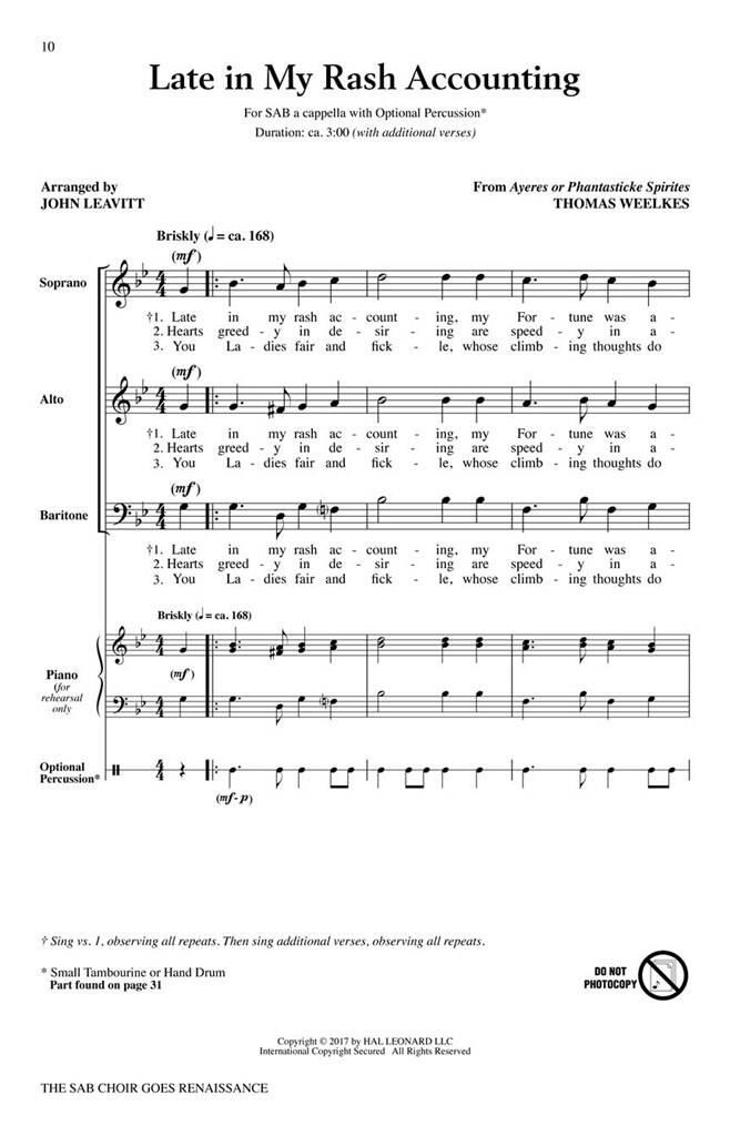 Thomas Weelkes: The SAB Choir Goes Renaissance: (Arr. John Leavitt): Gemischter Chor A cappella