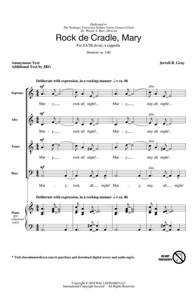 Rock De Cradle Mary: (Arr. Jerrell R. Gray): Gemischter Chor mit Begleitung