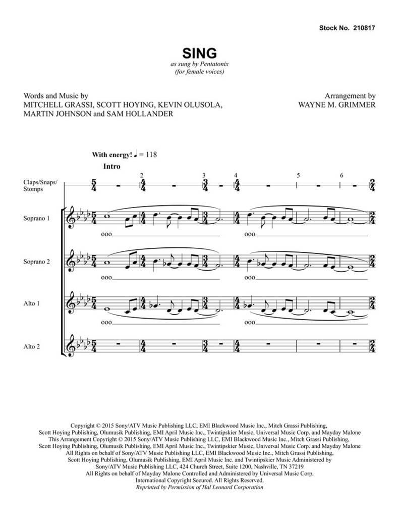 Pentatonix: Sing: (Arr. Wayne Grimmer): Frauenchor A cappella
