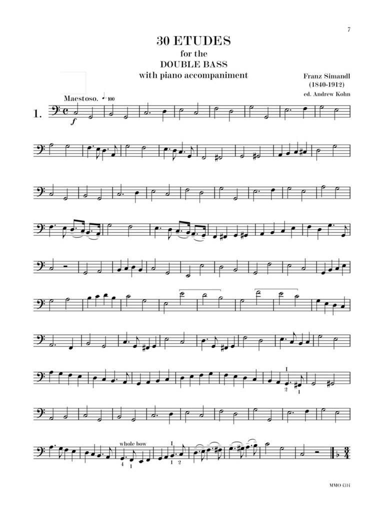 Simandl - 30 Etudes for Double Bass: Kontrabass Solo