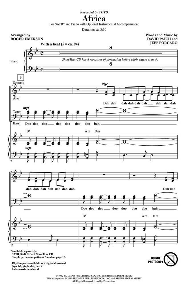 Toto: Africa: (Arr. Roger Emerson): Gemischter Chor mit Klavier/Orgel