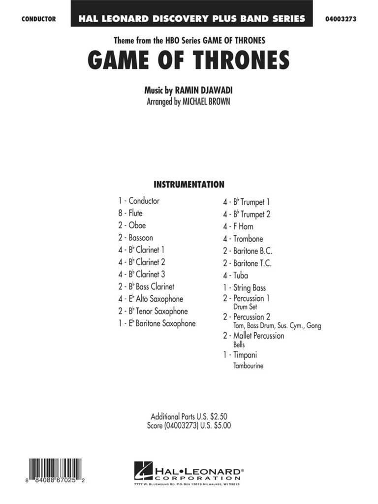 Ramin Djawadi: Game of Thrones: (Arr. Michael Brown): Blasorchester