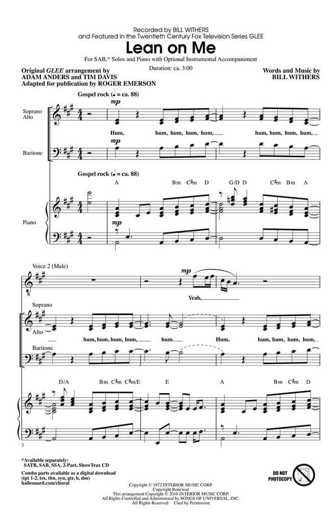 Bill Withers: Lean on Me: (Arr. Adam Anders): Gemischter Chor mit Klavier/Orgel