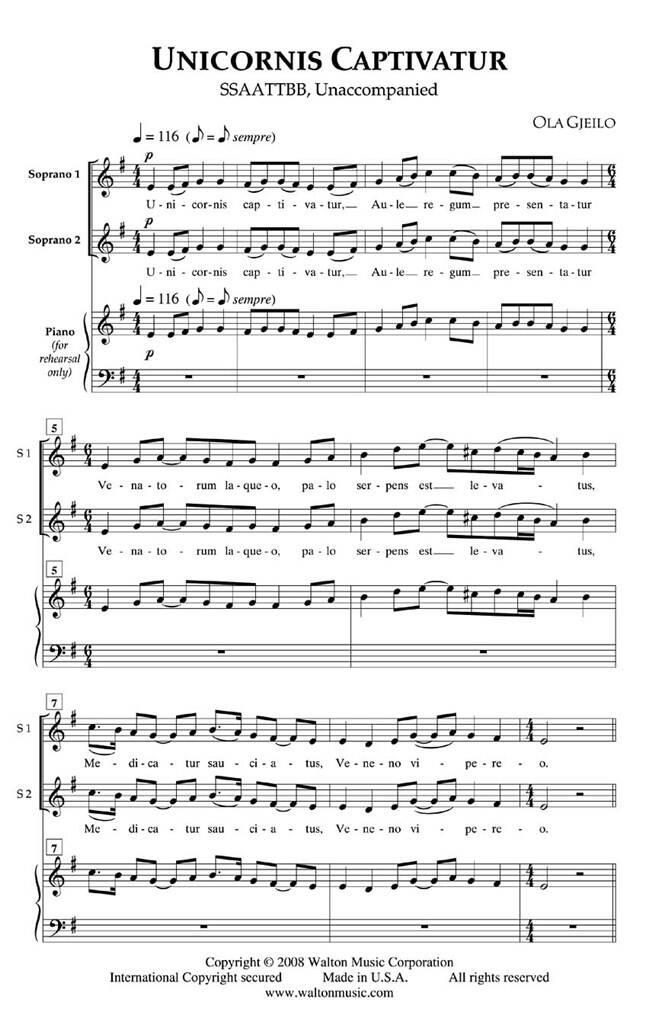 Ola Gjeilo: Unicornis Captivatur (SSAATTBB A Cappella): Gemischter Chor A cappella