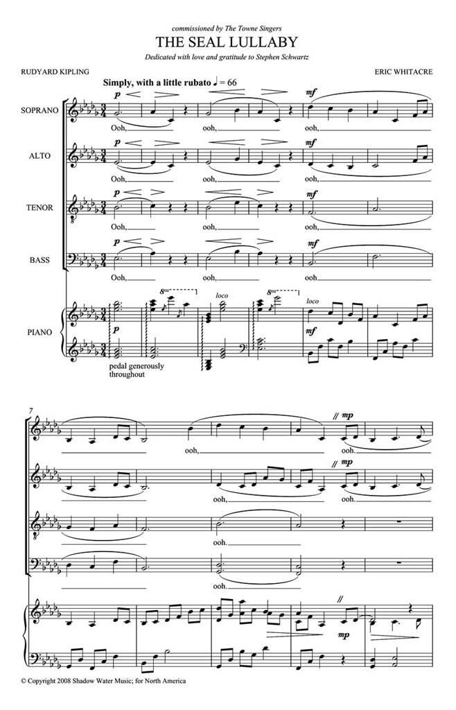 Eric Whitacre: The Seal Lullaby: Gemischter Chor mit Begleitung