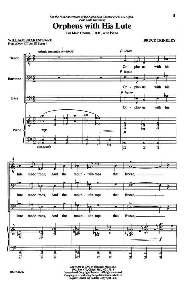 Bruce Trinkley: Orpheus With His Lute: (Arr. Bruce Trinkley): Männerchor mit Klavier/Orgel