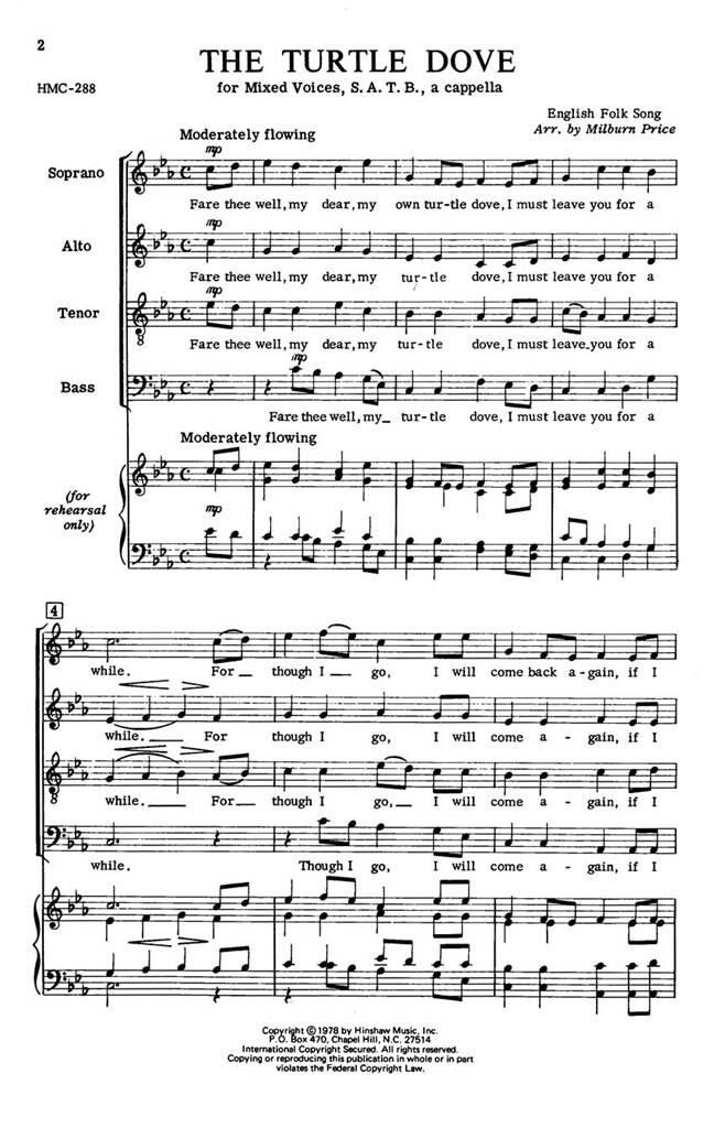 The Turtle Dove: (Arr. Milburn Price): Gemischter Chor A cappella