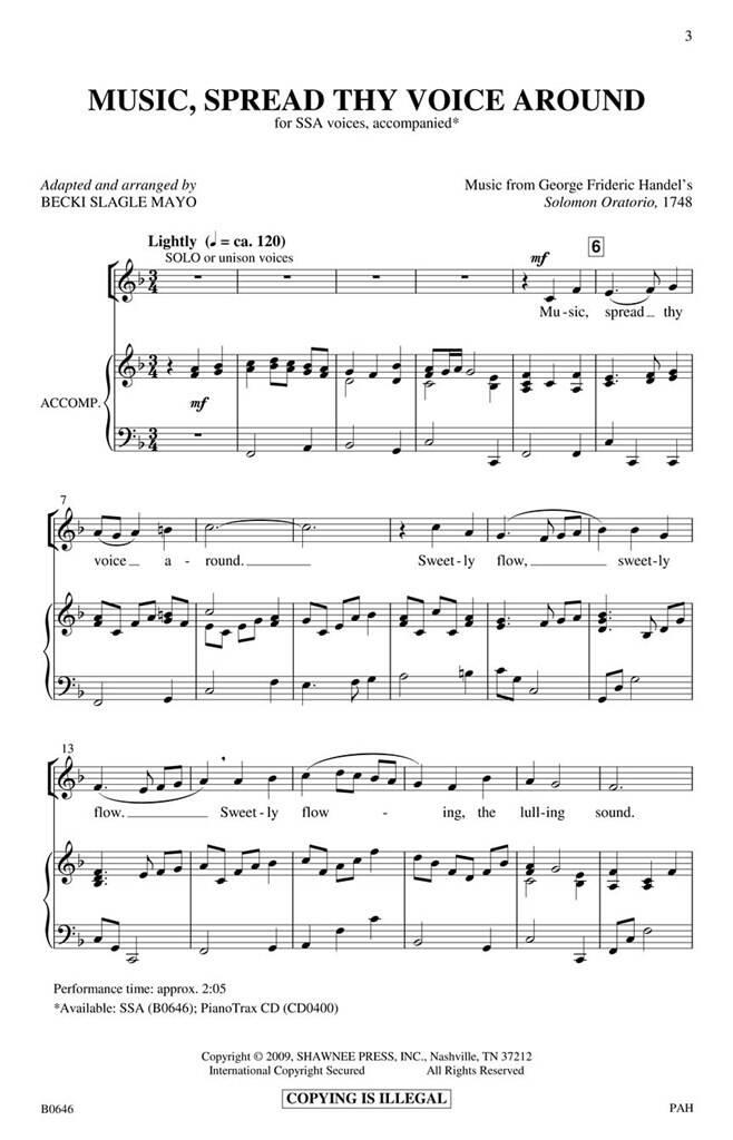 Georg Friedrich Händel: Music, Spread Thy Voice Around: (Arr. Becki Slagle Mayo): Frauenchor mit Begleitung