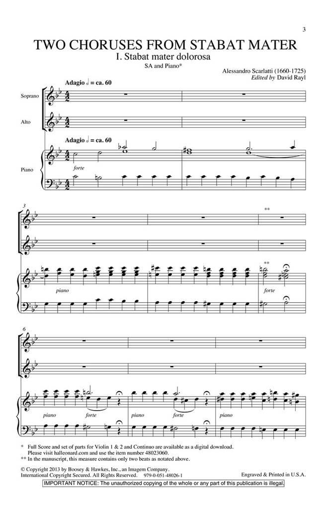 Alessandro Scarlatti: Two Choruses from Stabat Mater: Frauenchor mit Begleitung