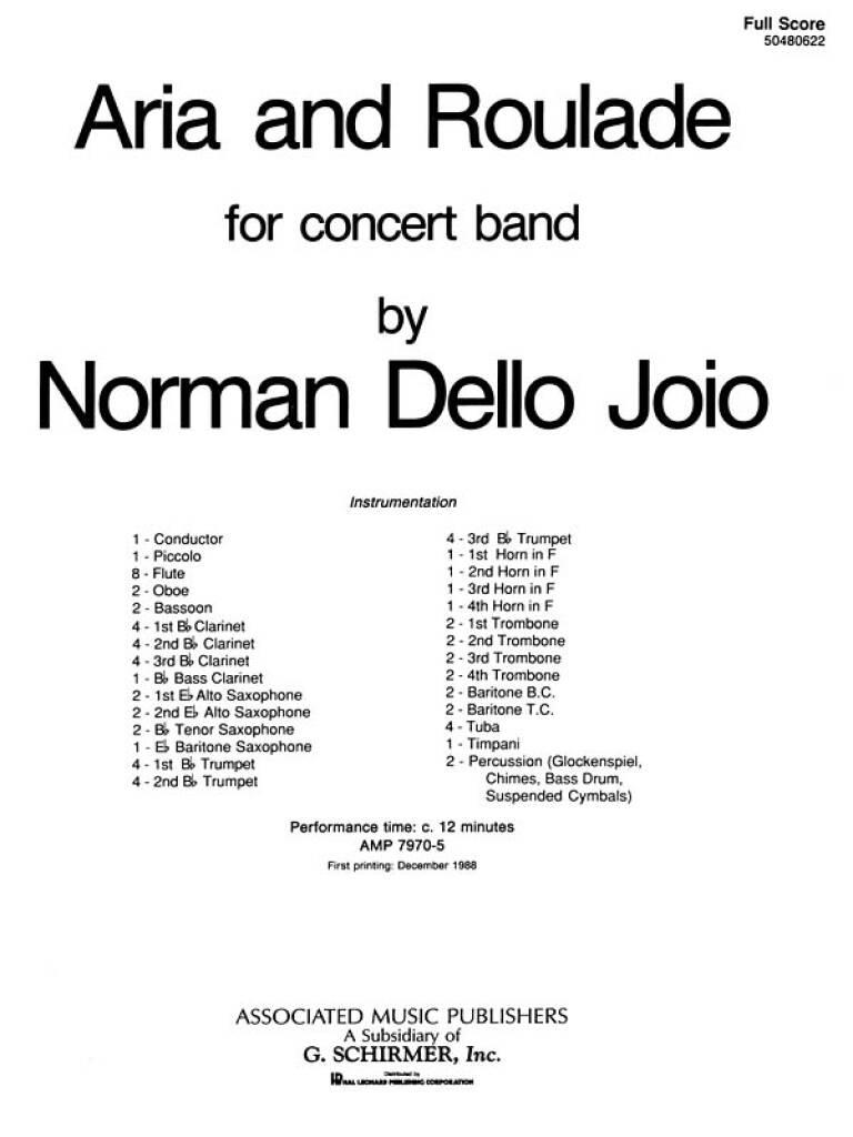 N Dello Joio: Aria & Roulade Score Con Band: Blasorchester