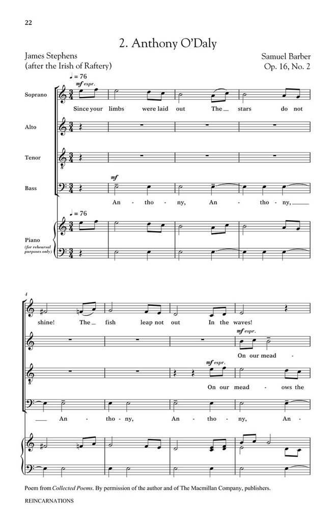 Samuel Barber: Reincarnations - Complete Edition: Gemischter Chor mit Begleitung