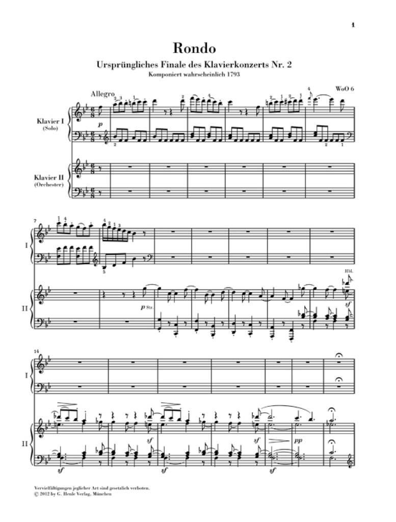 Ludwig van Beethoven: Rondo In B Flat WoO 6 - Piano Reduction: Klavier Duett