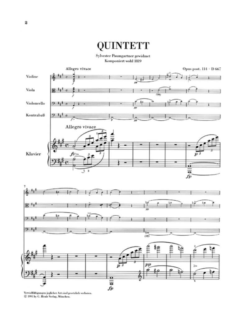 Franz Schubert: Quintet In A Op. Post.114 D.667 'Trout Quintet': Klavierquintett