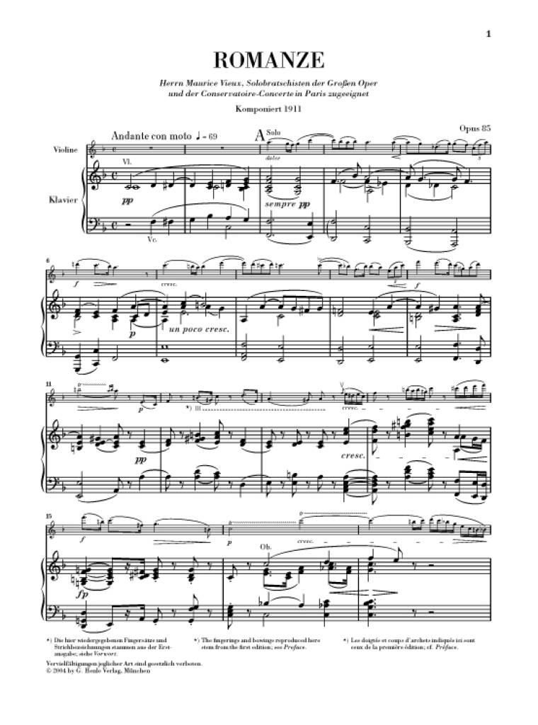 Max Bruch: Romanze Fur Viola Und Orchester F-Dur Op 85: Violine mit Begleitung