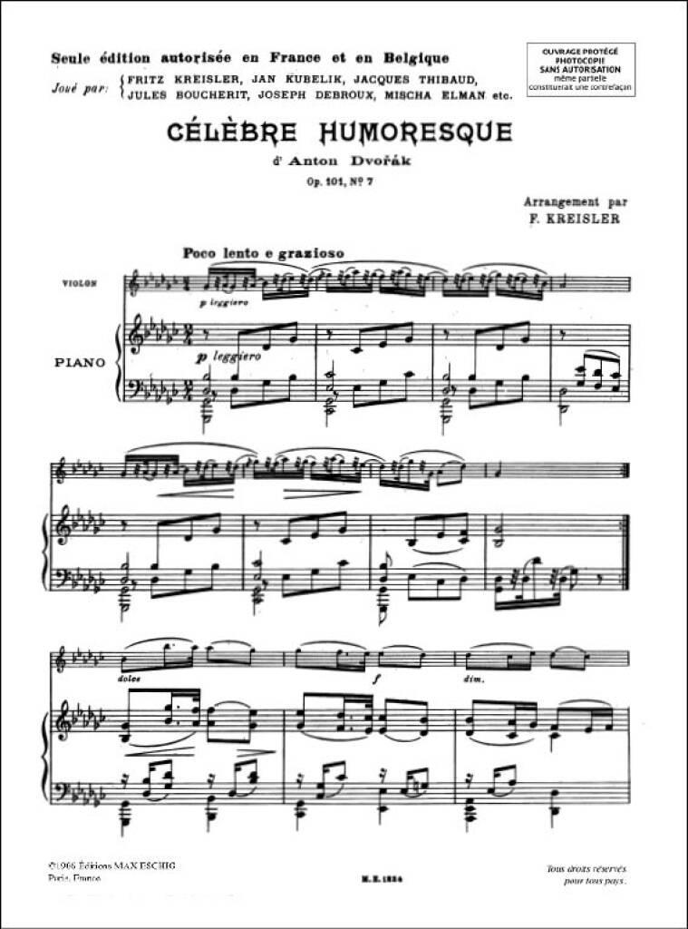 Antonín Dvořák: Humoresque Op 101/7 (Kreisler): Violine mit Begleitung