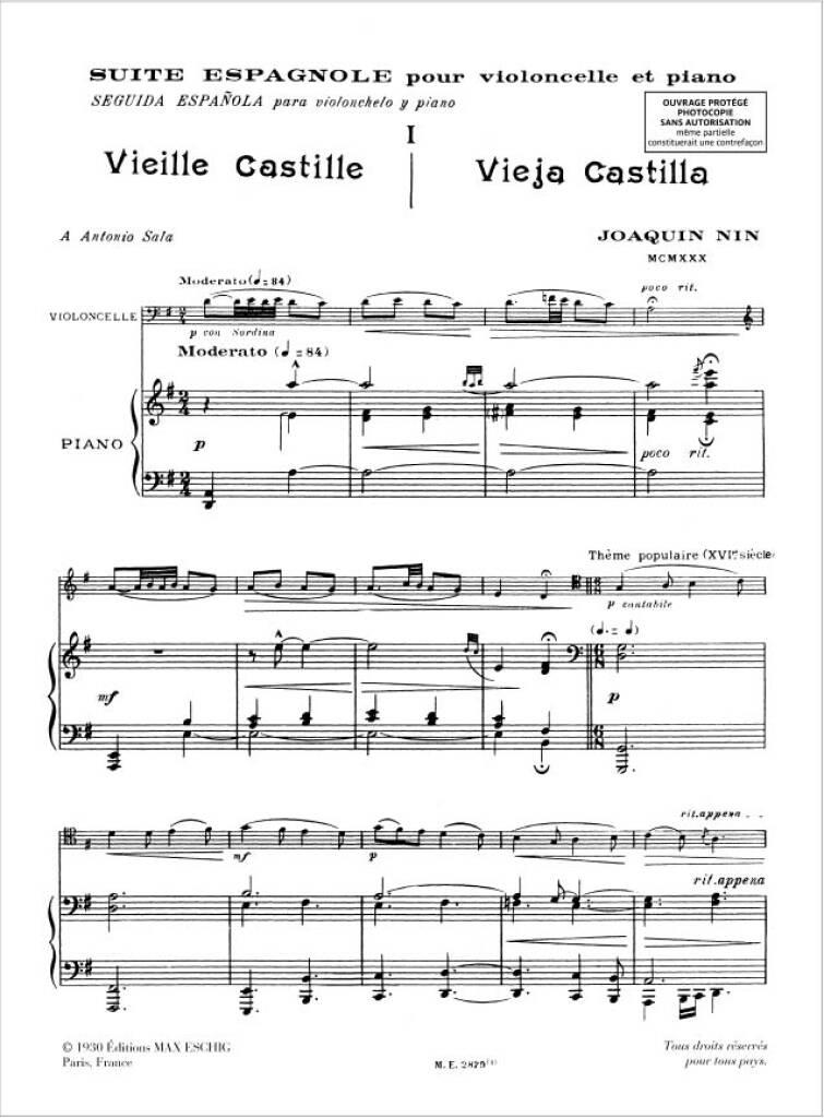 Joaquin Nin-Culmell: Suite Espagnole: Cello mit Begleitung
