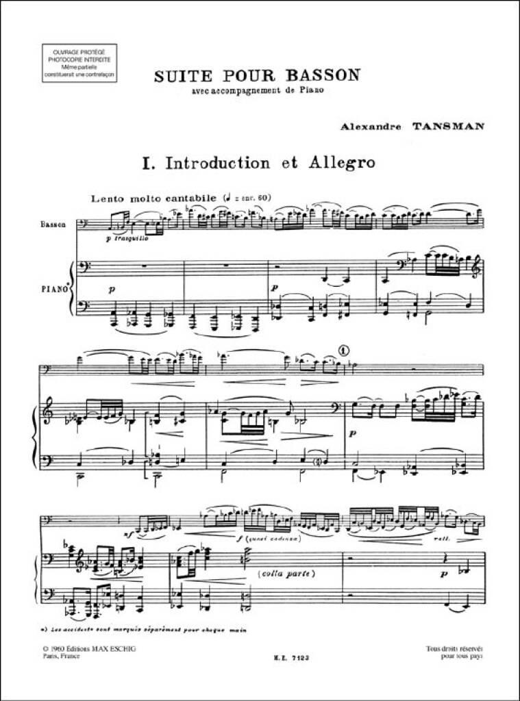 Alexandre Tansman: Suite Pour Basson Et Piano: Fagott mit Begleitung