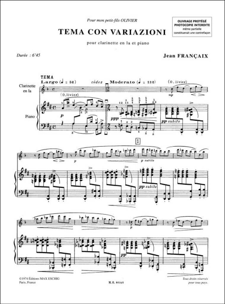 Jean Françaix: Theme et Variations: Klarinette mit Begleitung