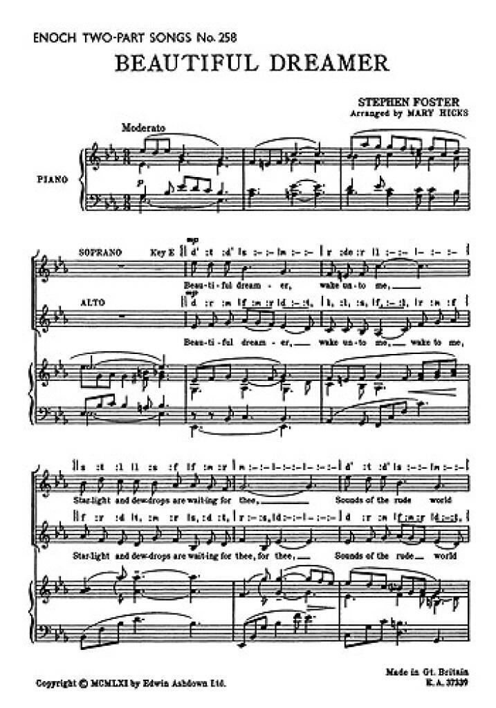 Stephen Foster: Beautiful Dreamer: (Arr. Mary Hicks): Frauenchor mit Klavier/Orgel