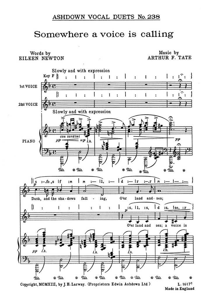 Arthur Tate: Somewhere A Voice Is Calling: Frauenchor mit Klavier/Orgel
