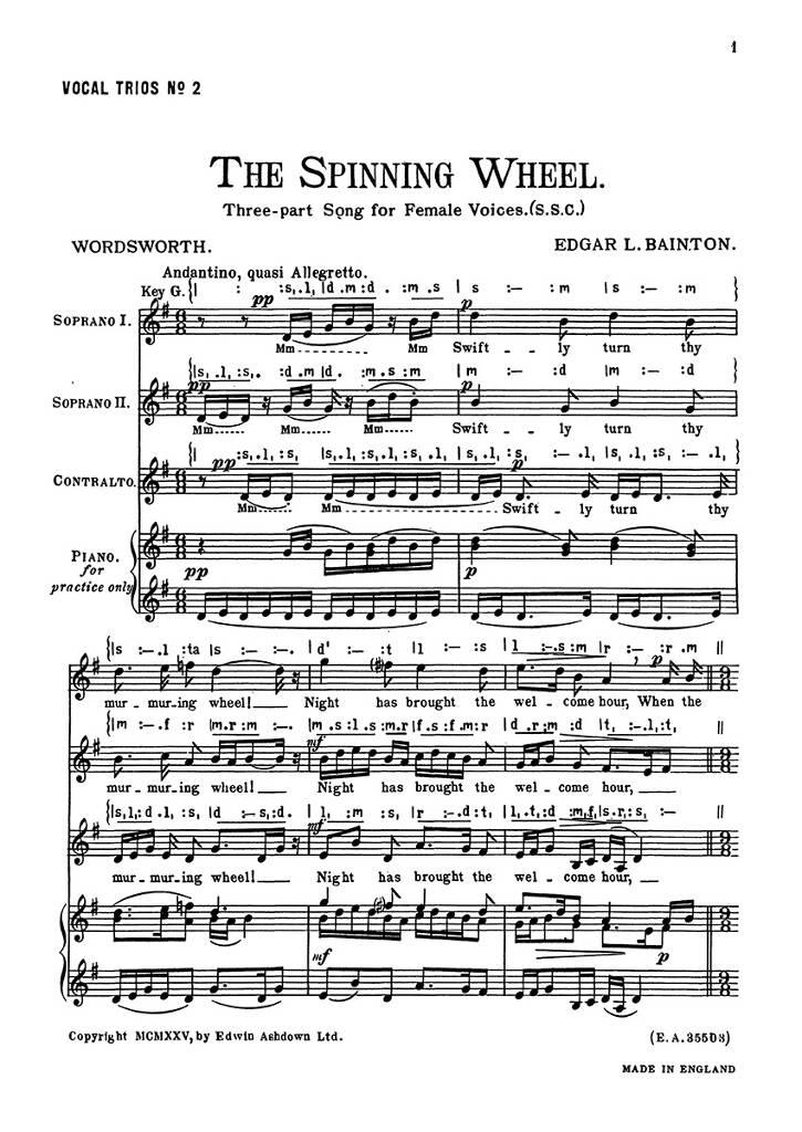 Edgar L. Bainton: The Spinning Wheel: Frauenchor mit Klavier/Orgel