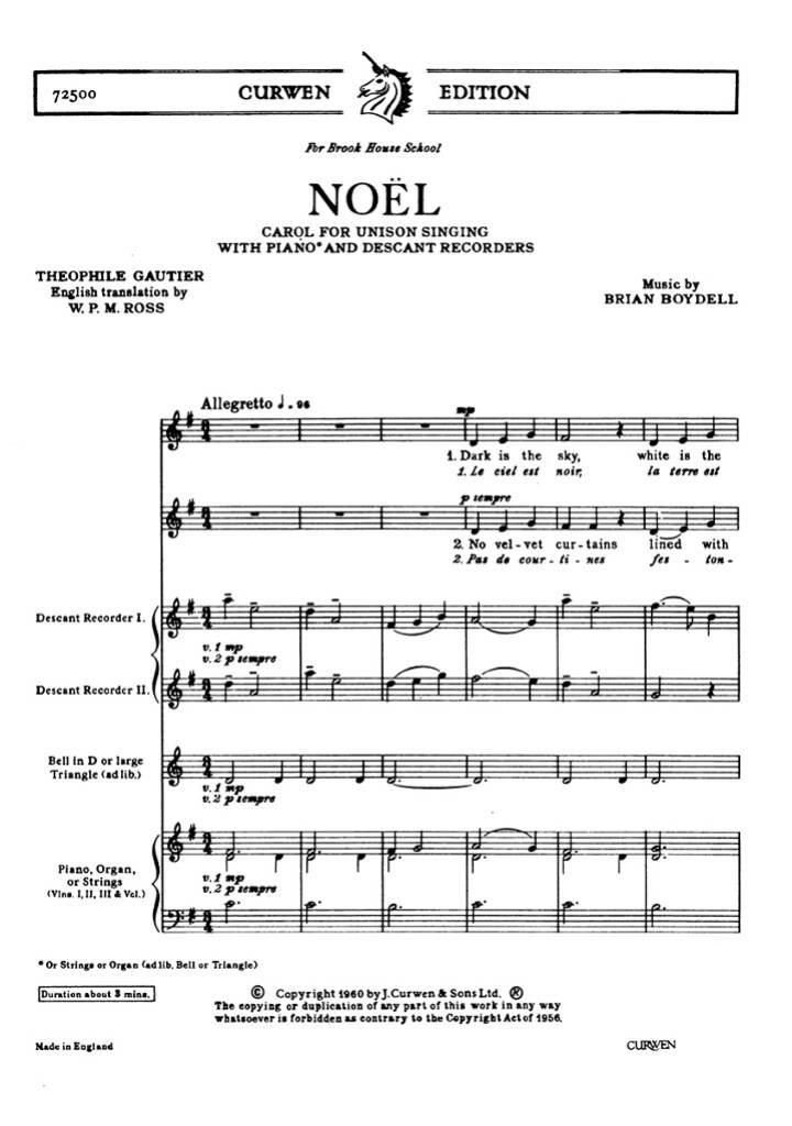 B. Boydell: Noel: Gemischter Chor mit Klavier/Orgel
