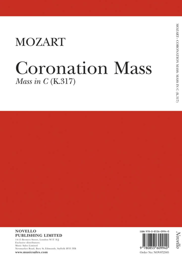 Wolfgang Amadeus Mozart: Coronation Mass Mass In C K.317: Gemischter Chor mit Klavier/Orgel