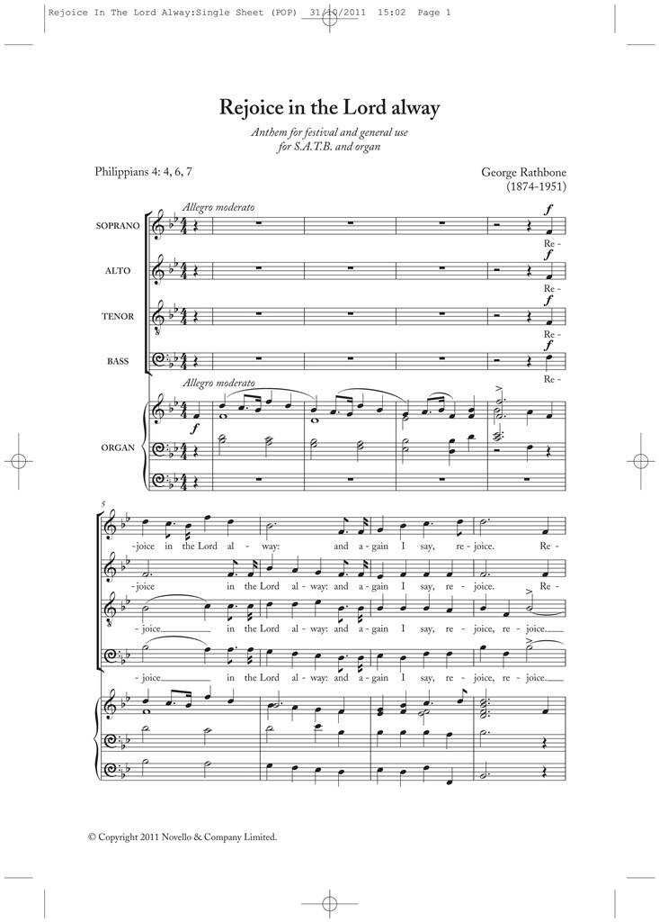 George Rathbone: Rejoice In The Lord Alway (New Engraving): Gemischter Chor mit Klavier/Orgel
