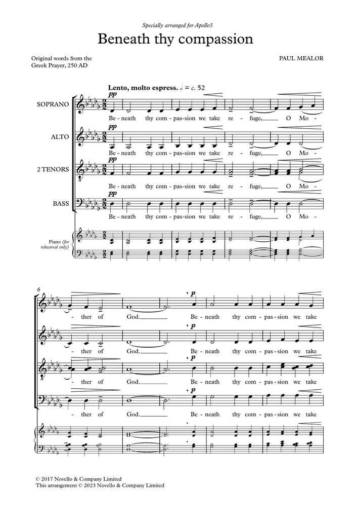 Paul Mealor: Beneath Thy Compassion (SATTB version): Gemischter Chor mit Klavier/Orgel