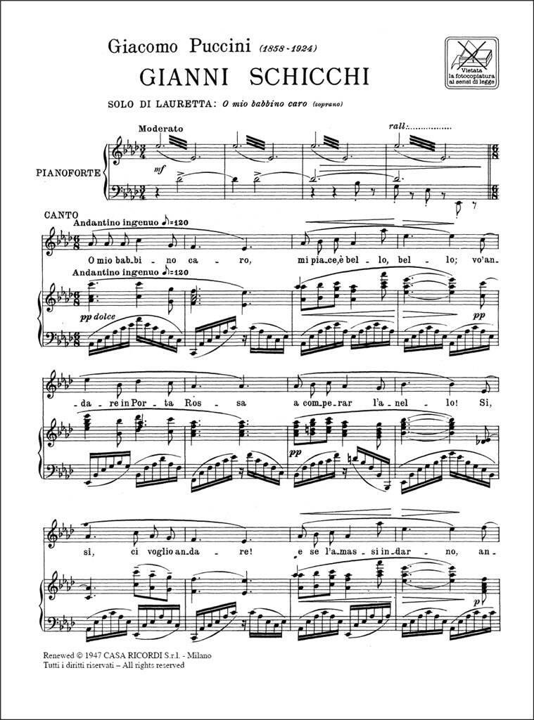 Giacomo Puccini: O Mio Babbino Caro: Gesang mit Klavier