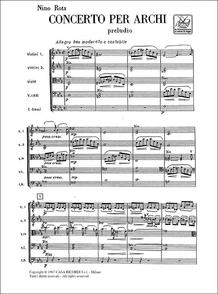 Nino Rota: Concerto per Archi: Streichorchester