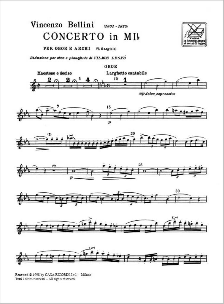 Vincenzo Bellini: Concerto In Mi Bemolle Per Oboe E Archi: Oboe mit Begleitung