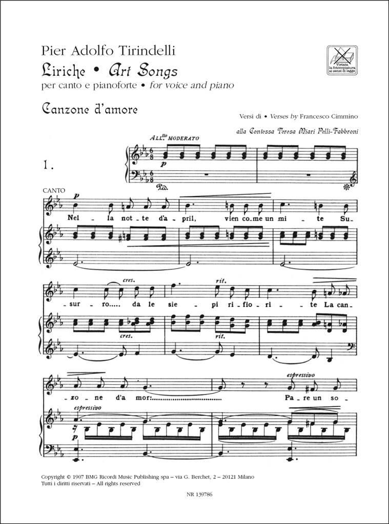 Adolfo Tirindelli: Liriche - Art Songs: Gesang mit Klavier