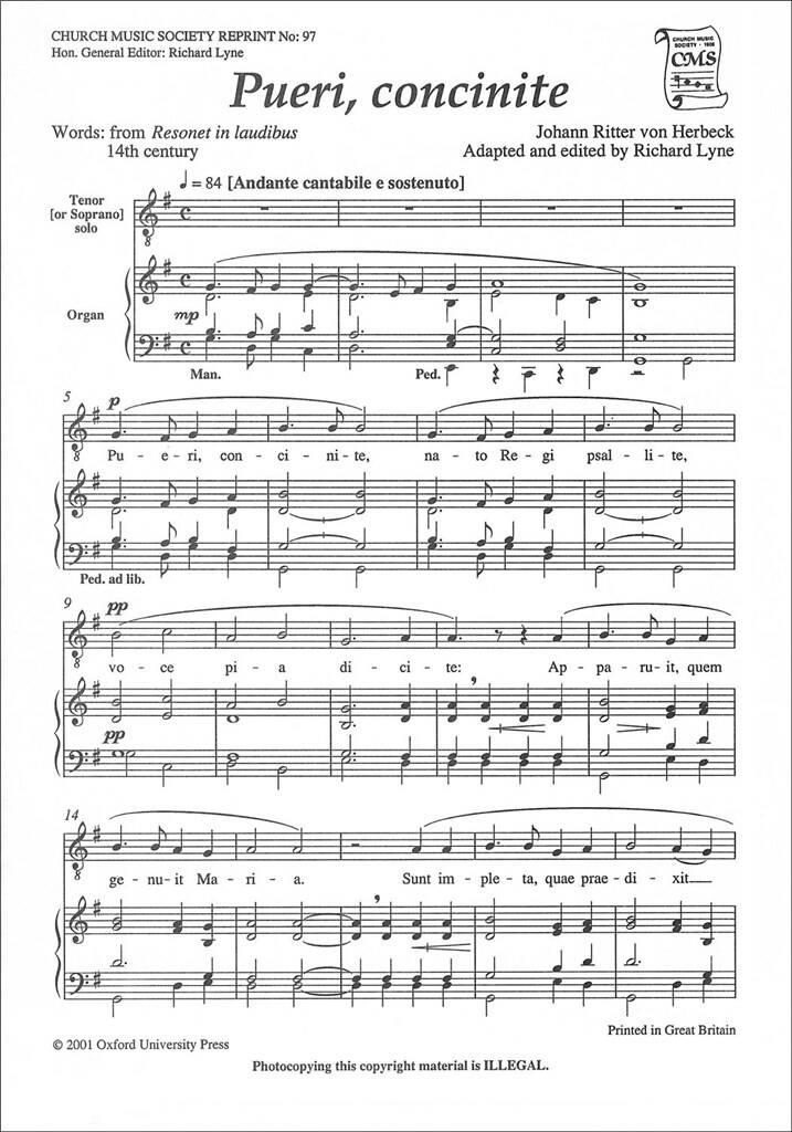 Johann Franz Ritter von Herbeck: Pueri concinite: Gemischter Chor mit Klavier/Orgel