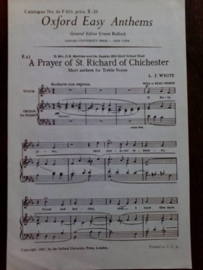 L. J. White: A Prayer of St Richard of Chichester: Gemischter Chor mit Begleitung