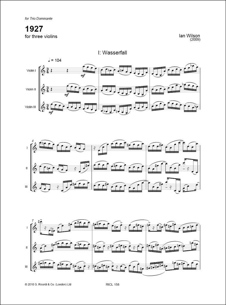 Ian Wilson: 1927, For Three Violins: Violinensemble