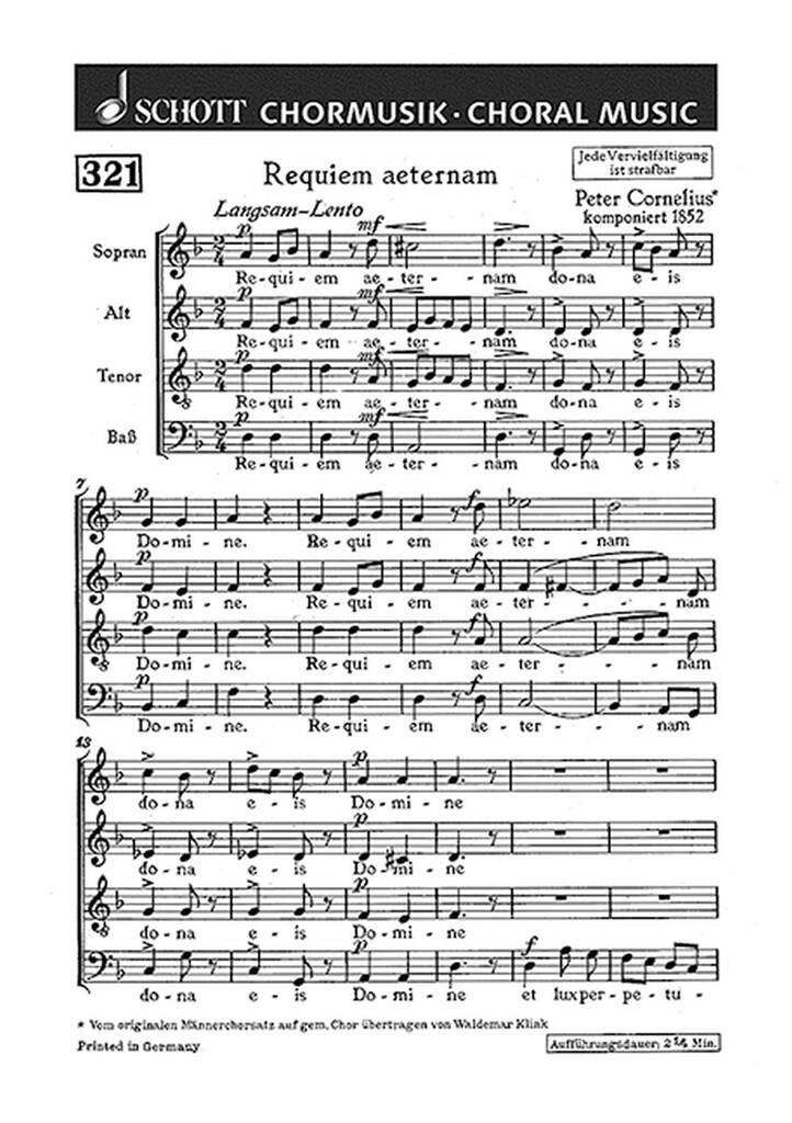 Peter Cornelius: Requiem aeternam: (Arr. Waldemar Klink): Gemischter Chor mit Begleitung