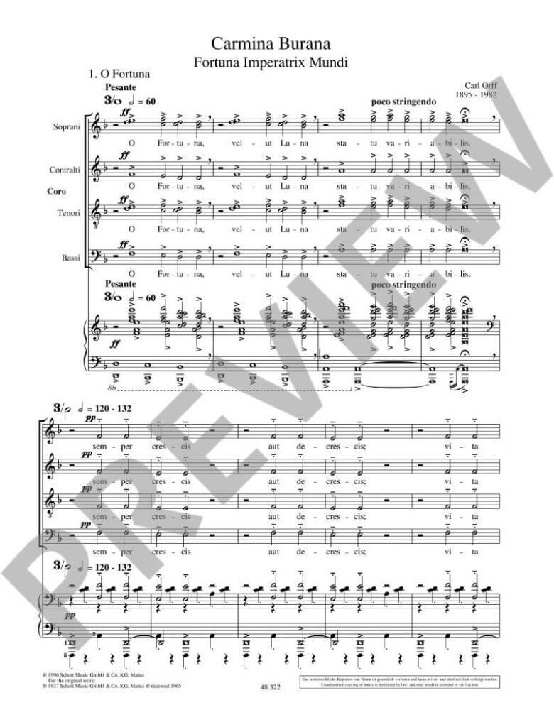 Carl Orff: Carmina Burana: Gemischter Chor mit Klavier/Orgel