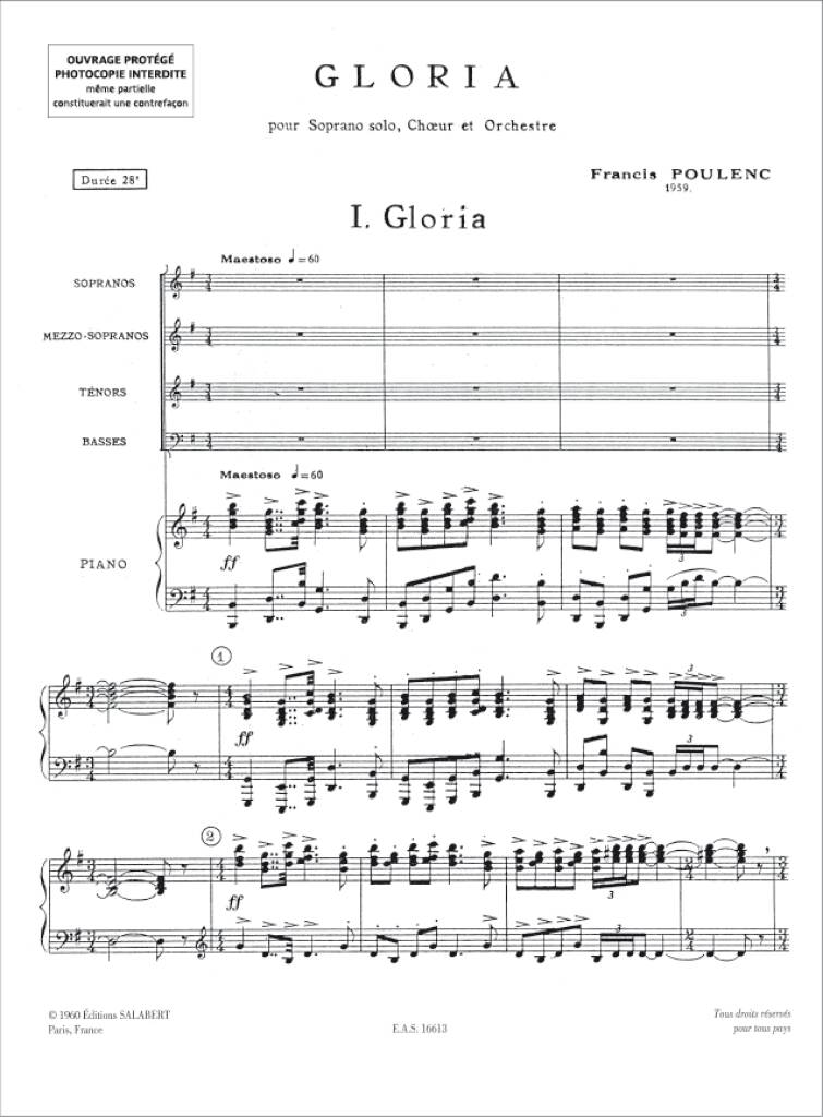 Francis Poulenc: Gloria: Gemischter Chor mit Klavier/Orgel