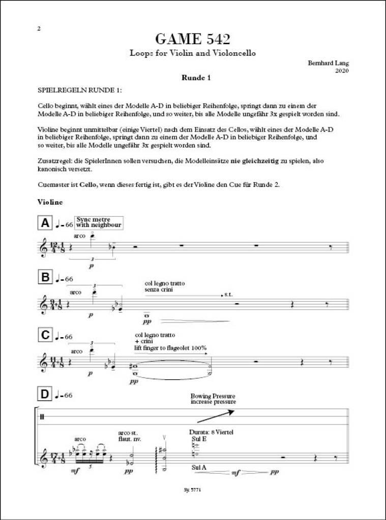 Bernhard Lang: Game 542: Streicher Duett