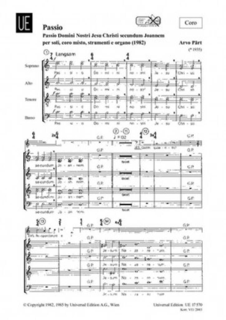 Arvo Pärt: Passio Domini nostri Jesu Christi secundum Joannem: Gemischter Chor mit Ensemble