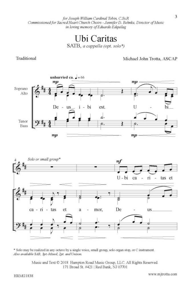 Michael John Trotta: Ubi Caritas: Gemischter Chor mit Begleitung