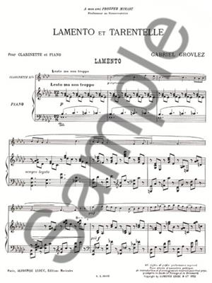 Gabriel Grovlez: Lamento Et Tarentelle pour clarinette et piano: Klarinette mit Begleitung