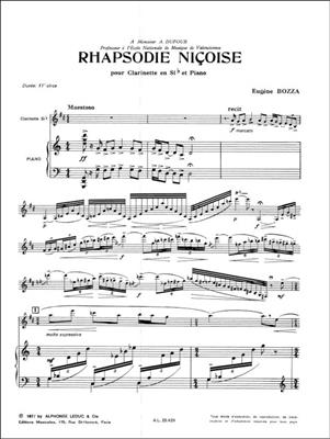 Eugène Bozza: Rapsodie Niçoise For Clarinet And Piano: Klarinette mit Begleitung