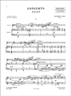 Edouard Lalo: Concerto Op 20 Violon-Piano: Violine mit Begleitung