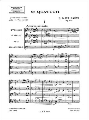 Camille Saint-Saëns: Quatuor N 2 Op 153 - Poche: Streichquartett