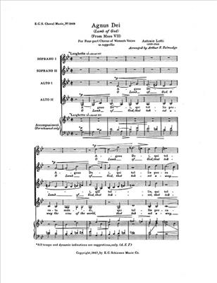 Antonio Lotti: Agnus Dei: (Arr. Gwynn S. Bement): Frauenchor A cappella