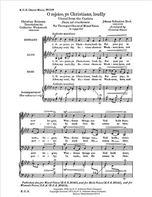 Johann Sebastian Bach: O Rejoice, Ye Christians, Loudly, BWV 40: (Arr. Victoria Glaser): Gemischter Chor mit Begleitung