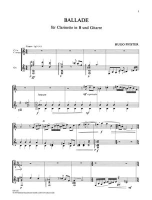 Hugo Pfister: Ballade für Klarinette in B und Gitarre: Klarinette mit Begleitung
